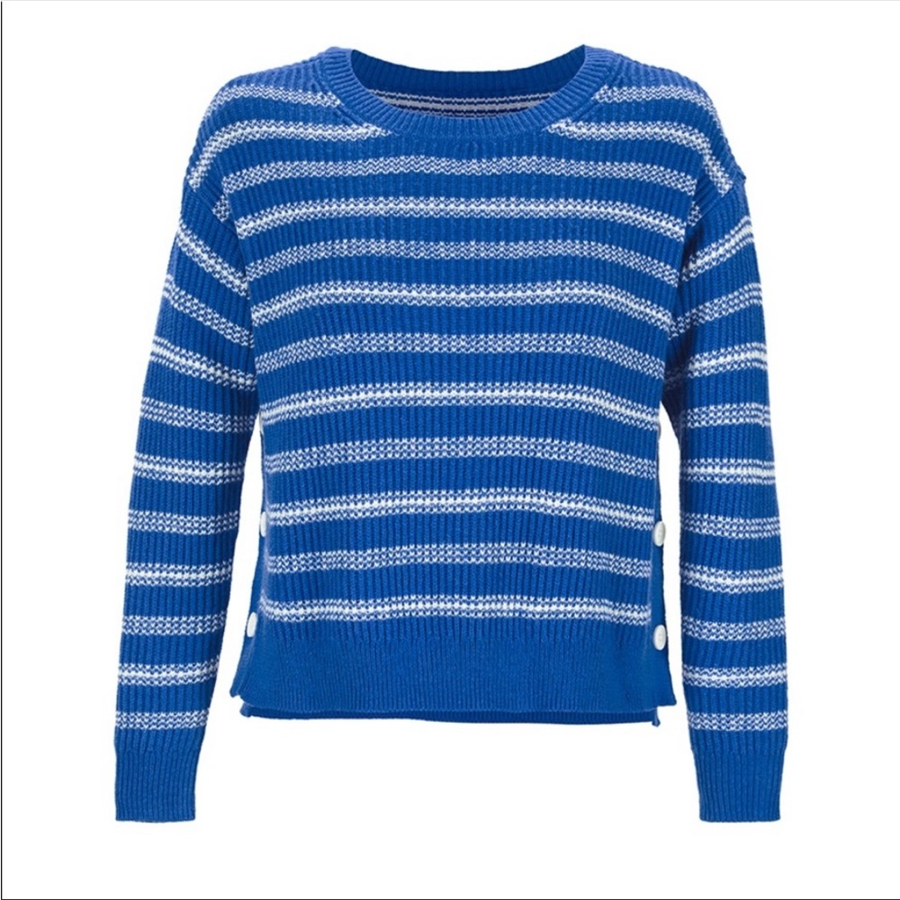 CAbi Blue and White Striped Knit Sweater